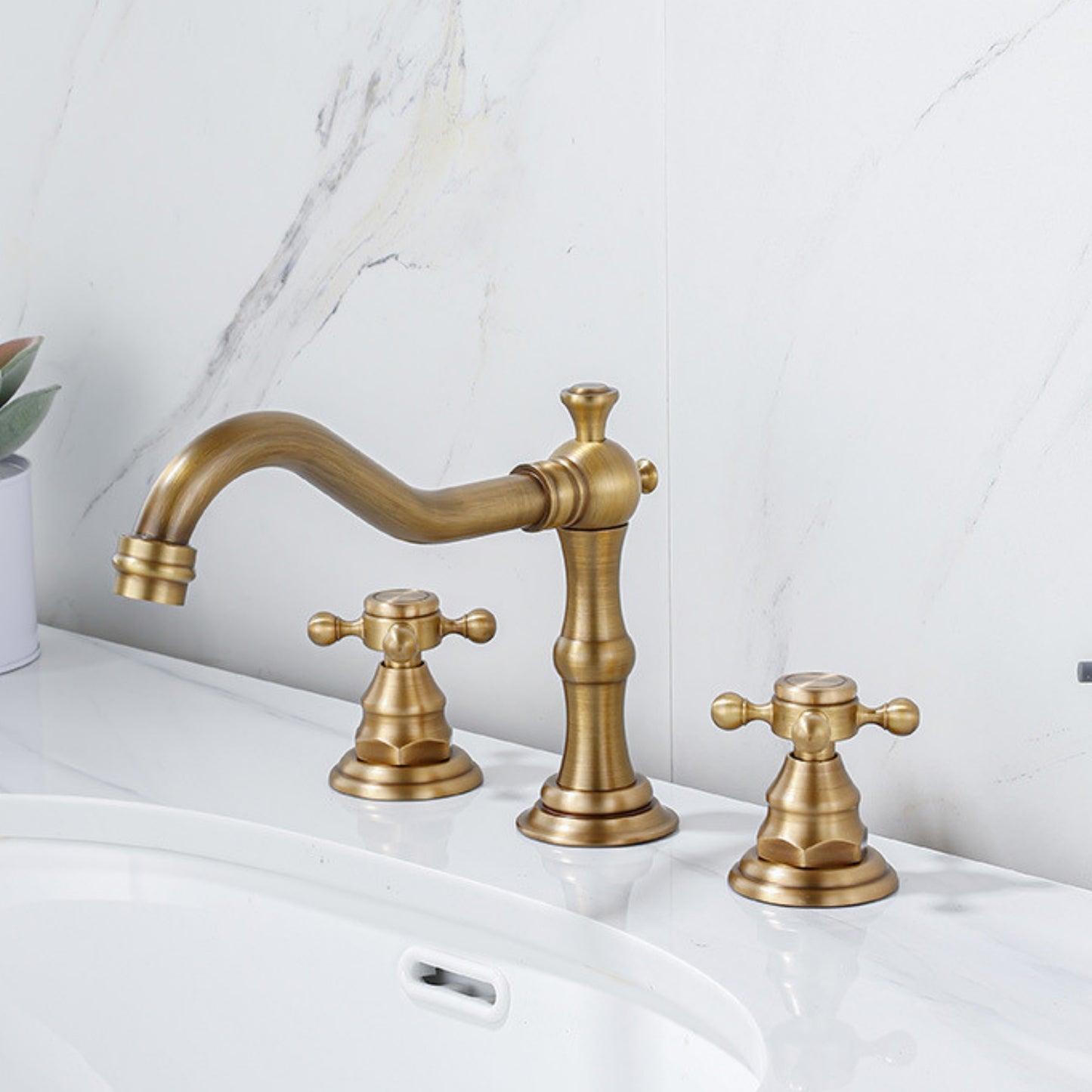 Brasify® Antique Brass Dual Handle Faucet – 3-Hole Mount