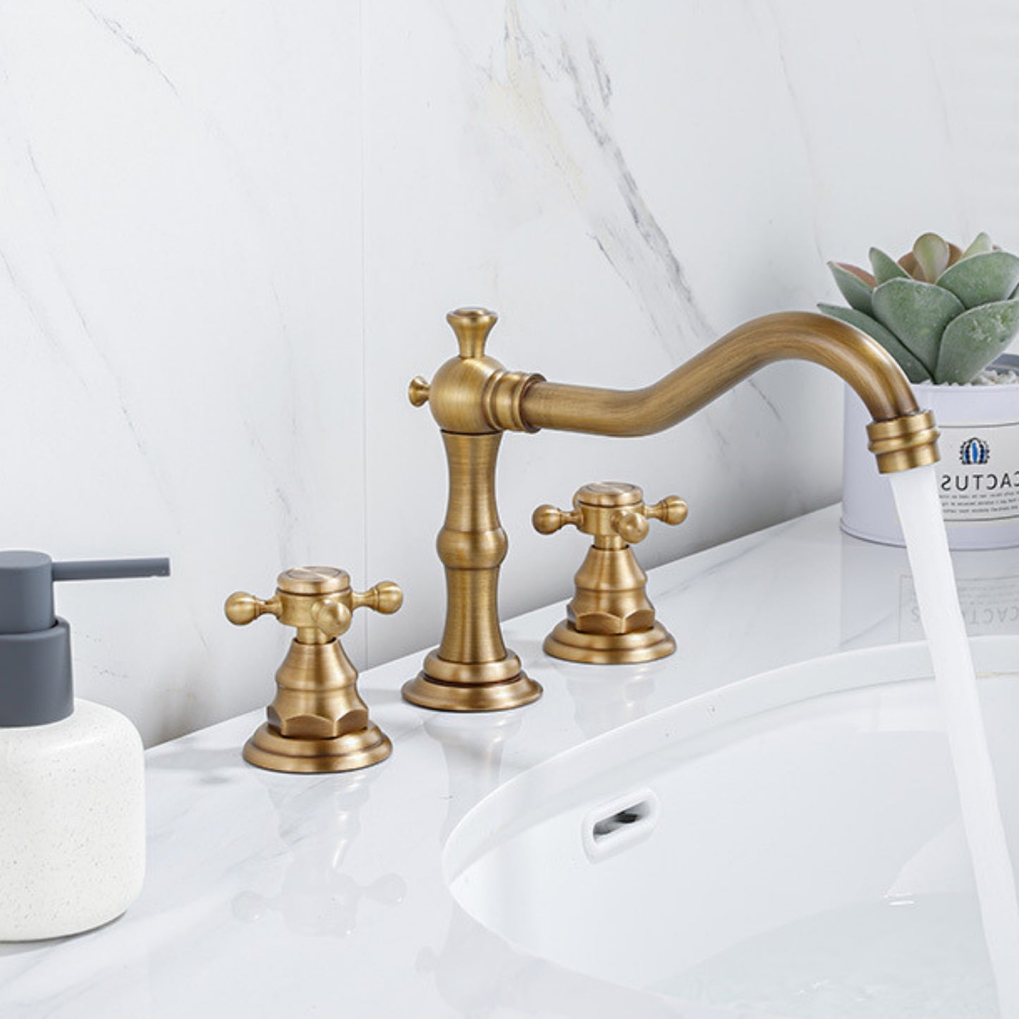 Brasify® Antique Brass Dual Handle Faucet – 3-Hole Mount
