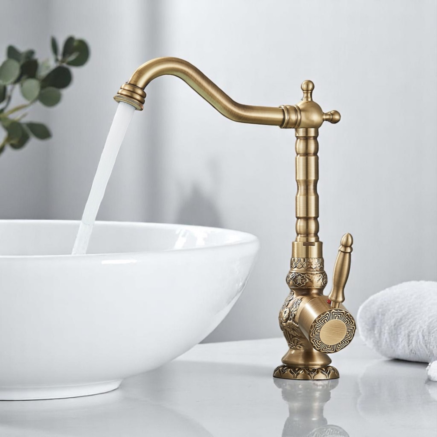 Brasify® Antique Brass Tap with Hand-Carved Floral Detailing
