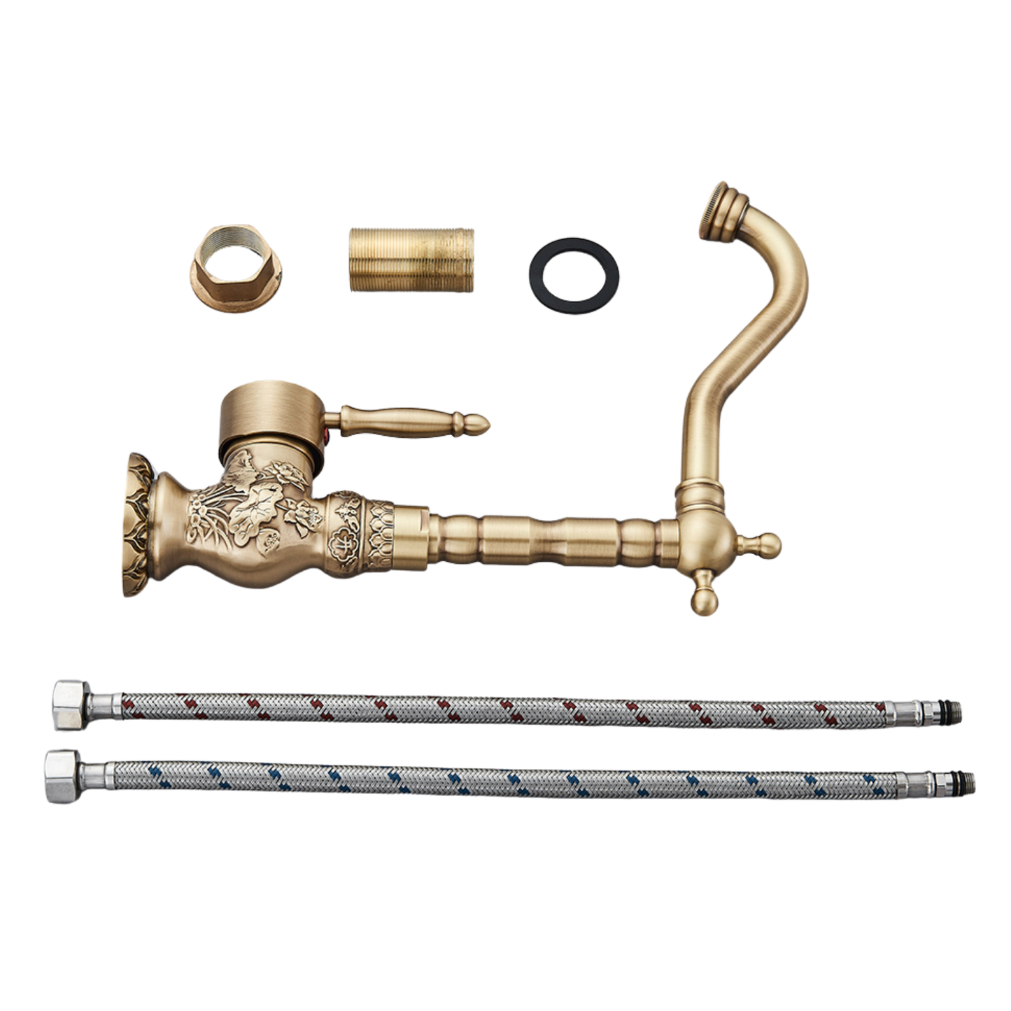 Brasify® Antique Brass Tap with Hand-Carved Floral Detailing