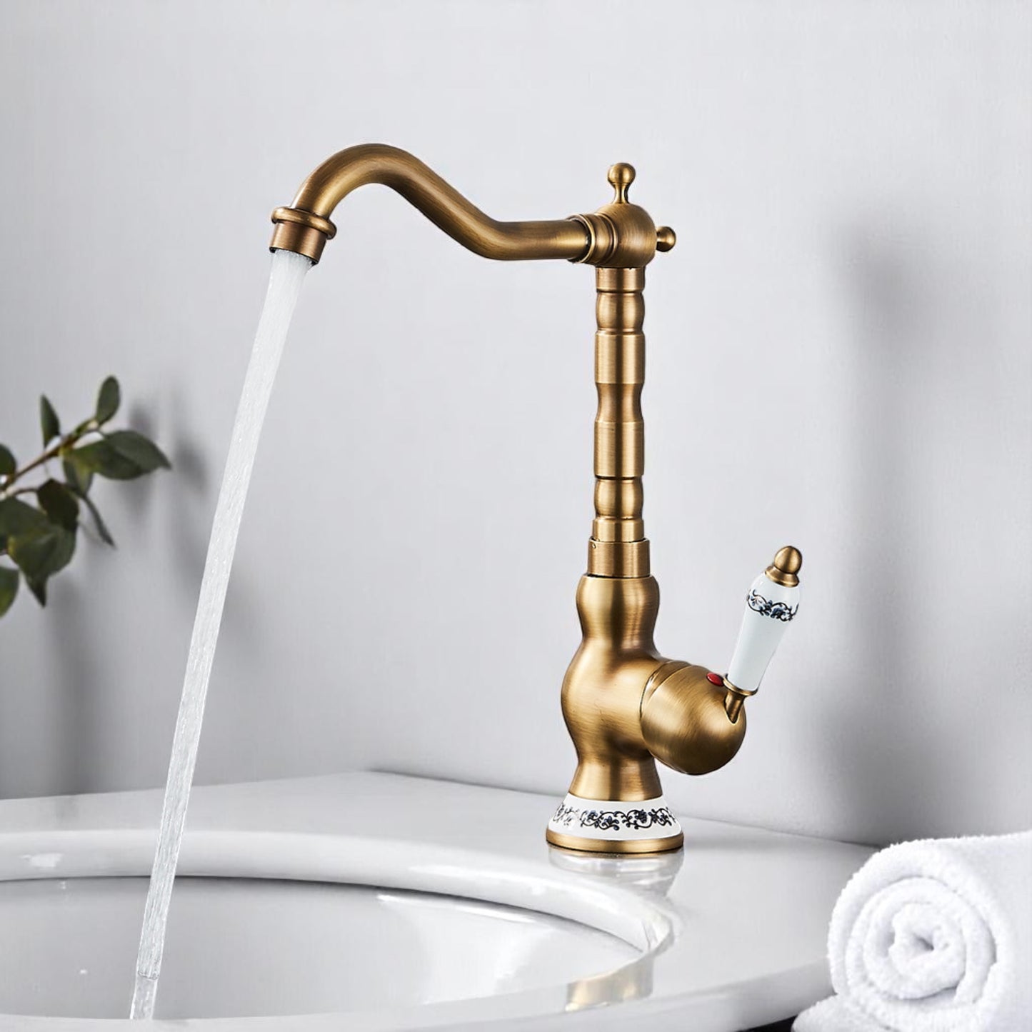 Brasify® Ceramic-Handle Antique Brass Tap for Vessel Sinks