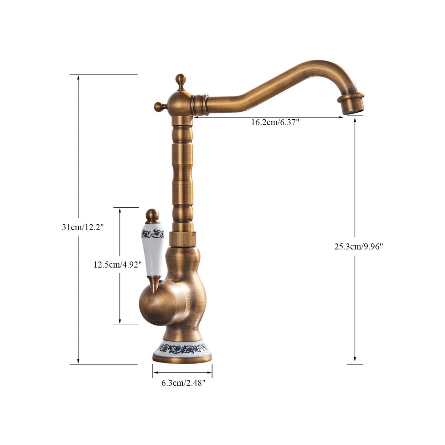 Brasify® Ceramic-Handle Antique Brass Tap for Vessel Sinks