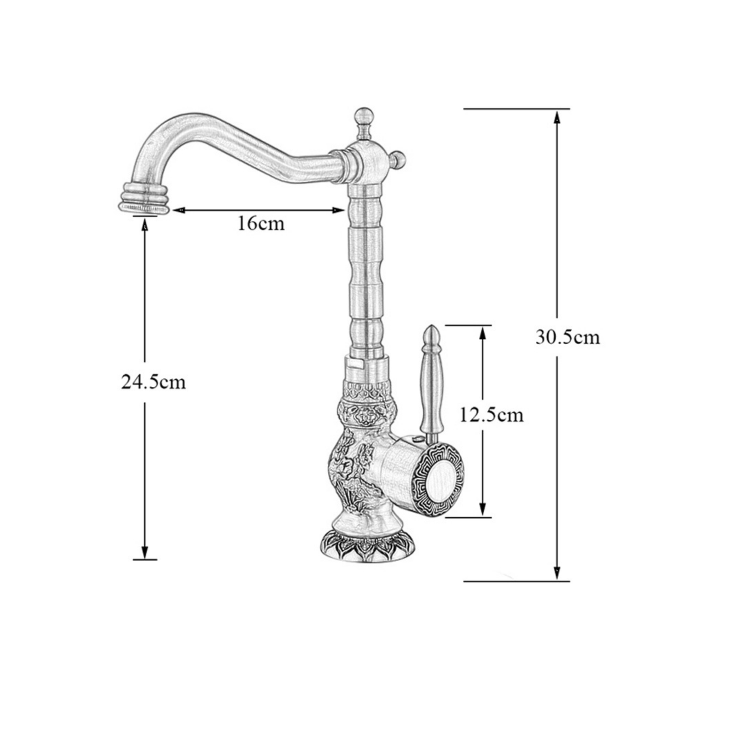Brasify® Antique Brass Tap with Hand-Carved Floral Detailing