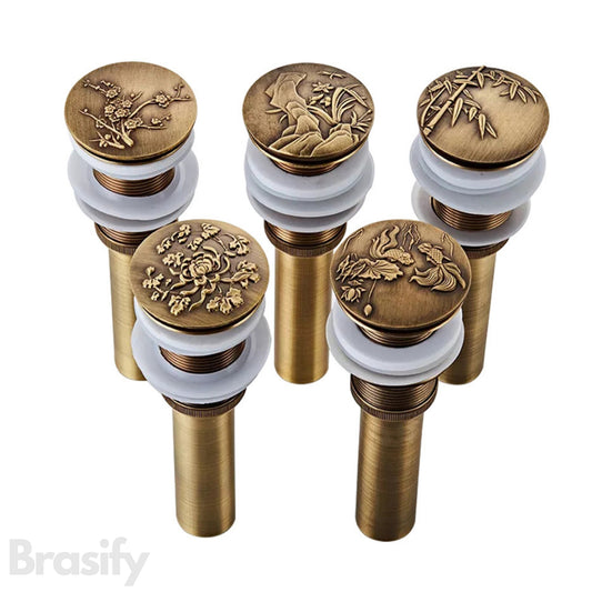 Brasify® Hand-Carved Antique Brass Sink Drain Covers
